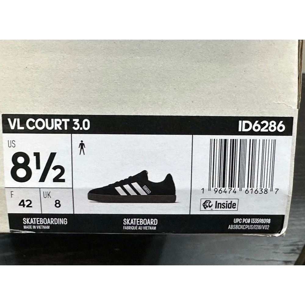 adidas VL Court 3.0 Men's Size 8.5 Black White Gum ID6286 NEW